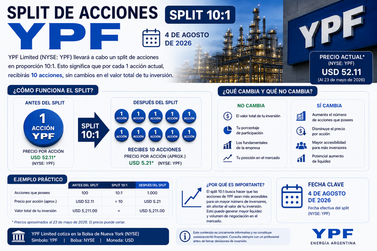 Como invertir durante el split de acciones de YPF